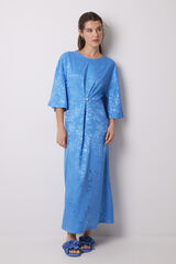 Womensecret Vestido caftán satén jacquard azul estampado