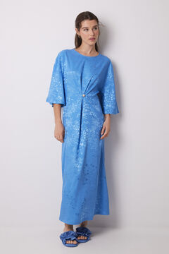 Womensecret Vestido caftán satén jacquard azul estampado