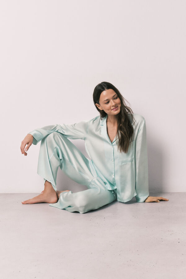 Women'secret Pijama camisera larga de sat&eacute;n verde verde