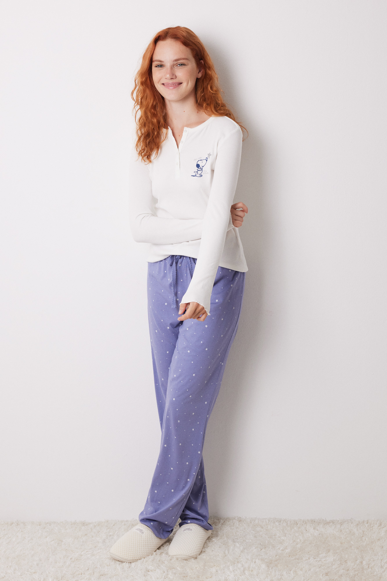 Women'secret Snoopy Pyjama Damen – Langer Schlafanzug Aus Rippstoff, Bequem & Lässig Für Zuhause